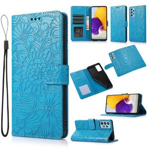 huismerk Voor Samsung Galaxy A72 5G / 4G Huid Feel In reliëf Zonnebloem Horizontale Flip Lederen Case Met Houder & Card Slots & Wallet & Lanyard