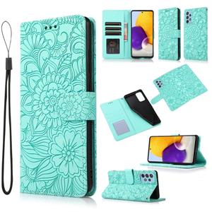 huismerk Voor Samsung Galaxy A72 5G / 4G Huid Feel Reliëf Zonnebloem Horizontale Flip Lederen Case met Houder & Card Slots & Portemonnee & Lanyard