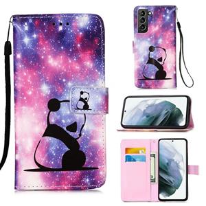 huismerk Voor Samsung Galaxy S21+ 5G Gekleurd tekenpatroon Effenen horizontale flip lederen kast met Holder & Card Slot & Wallet & Lanyard(Baby Panda)