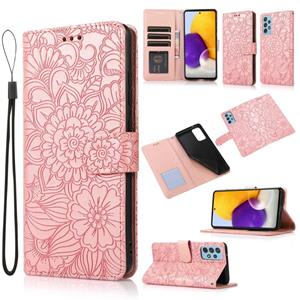 huismerk Voor Samsung Galaxy A72 5G / 4G Huid Feel Reliëf Zonnebloem Horizontale Flip Leren Case met Houder & Card Slots & Wallet & Lanyard (Rose Gold)