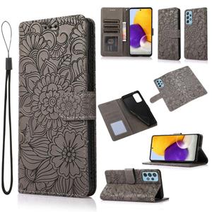 huismerk Voor Samsung Galaxy A72 5G / 4G Skin Feel Reliëf Zonnebloem Horizontale Flip Lederen Case Met Houder & Card Slots & Wallet & Lanyard