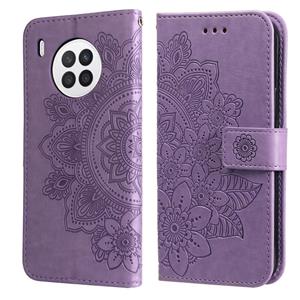 huismerk For Huawei nova 8i / Honor 50 Lite 7-petal Flowers Embossed Flip Leather Phone Case with Holder & Card Slots(Light Purple)