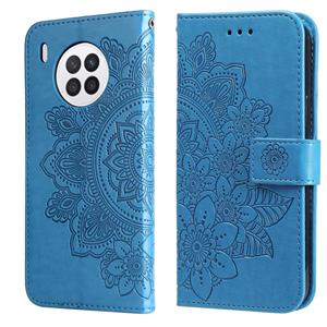 huismerk For Huawei nova 8i / Honor 50 Lite 7-petal Flowers Embossed Flip Leather Phone Case with Holder & Card Slots(Blue)