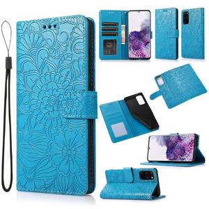 huismerk Voor Samsung Galaxy S20 + Skin Feel Reliëf Zonnebloem Horizontale Flip Leren Case met Houder & Card Slots & Wallet & Lanyard (Blauw)