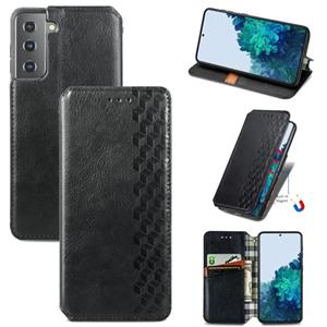 huismerk Voor Samsung Galaxy S30 Cubic Grid Geperst horizontal flip magnetische PU lederen hoes met Holder & Card Slots & Wallet(Zwart)