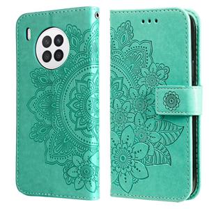 huismerk For Huawei nova 8i / Honor 50 Lite 7-petal Flowers Embossed Flip Leather Phone Case with Holder & Card Slots(Green)