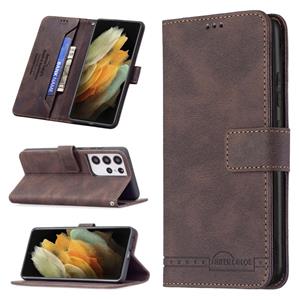 huismerk Voor Samsung Galaxy S21 Ultra 5G Magnetische sluiting RFID Blokkeren Anti-diefstal Lederen Case met Houder & Card Slots & Portemonnee (Bruin)