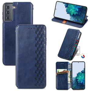 huismerk Voor Samsung Galaxy S30 Cubic Grid Geperst horizontal flip magnetische PU lederen hoes met houder & kaartslots & portemonnee(blauw)