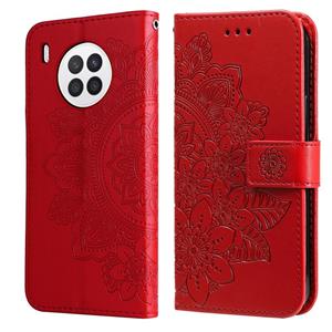 huismerk For Huawei nova 8i / Honor 50 Lite 7-petal Flowers Embossed Flip Leather Phone Case with Holder & Card Slots(Red)