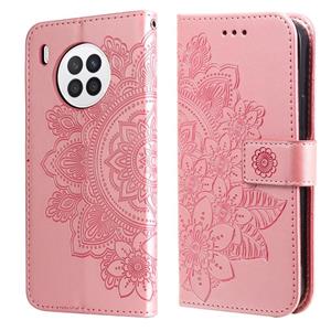 huismerk For Huawei nova 8i / Honor 50 Lite 7-petal Flowers Embossed Flip Leather Phone Case with Holder & Card Slots(Rose Gold)