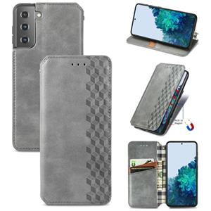 huismerk Voor Samsung Galaxy S30 Cubic Grid Geperst horizontal flip magnetische PU lederen hoes met Holder & Card Slots & Wallet(Grijs)