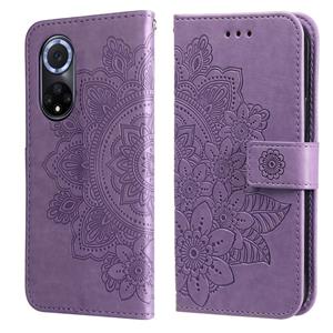 huismerk For Huawei nova 9 / Honor 50 7-petal Flowers Embossed Flip Leather Phone Case with Holder & Card Slots(Light Purple)