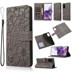 huismerk Voor Samsung Galaxy S20 + Skin Feel Embossed Sunflower Horizontale Flip Leren Case Met Houder & Card Slots & Wallet & Lanyard (Gray)