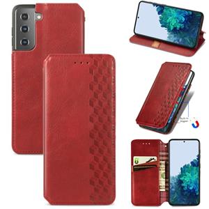 huismerk Voor Samsung Galaxy S30 Cubic Grid Geperst horizontal flip magnetische PU lederen hoes met Holder & Card Slots & Wallet(Red)