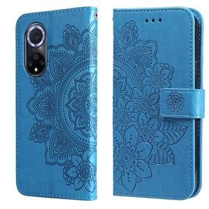 huismerk For Huawei nova 9 / Honor 50 7-petal Flowers Embossed Flip Leather Phone Case with Holder & Card Slots(Blue)