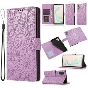 huismerk Voor Samsung Galaxy Note10 + Skin Feel Inmorting Sunflower Horizontale Flip Leren Case met Houder & Card Slots & Wallet & Lanyard (Paars)