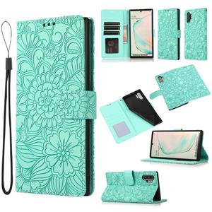 huismerk Voor Samsung Galaxy Note10 + Skin Feel In reliëf Sunflower Horizontale Flip Leren Case Met Houder & Card Slots & Wallet & Lanyard