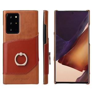 fierreshann Voor Samsung Galaxy Note 20 Fierre Shann Oil Wax Textuur Genuine Leather Back Cover Case met 360 graden rotatiehouder & kaartsleuf (Lichtbruin+donkerb