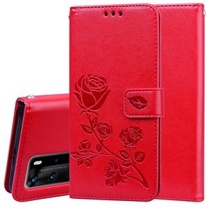 Huismerk Voor Huawei P40 Pro Rose Embossed Horizontal Flip PU Leather Case met Holder & Card Slots & Wallet(Red)