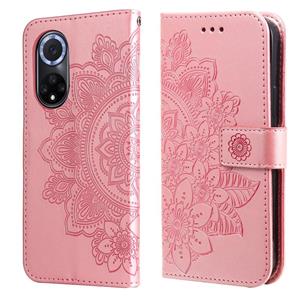 huismerk Voor Huawei Nova 9 / Honor 50 7-Petal Bloemen In reliëf gemaakte Flip Leren Telefoonhoes met Houder & Card Slots (Rose Gold)