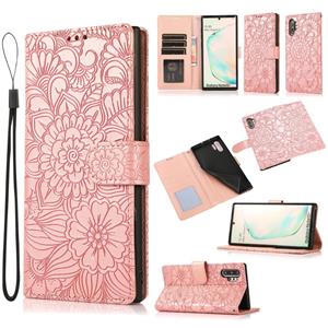 huismerk Voor Samsung Galaxy Note10 + skin Feel reliëf sunflower horizontale flip lederen tas met houder & kaart slots & portemonnee & lanyard (rose goud)