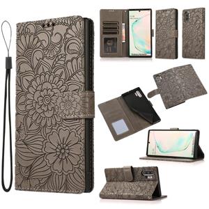 huismerk Voor Samsung Galaxy Note10 + Skin Feel Reliëf Zonnebloem Horizontale Flip Lederen Case met Houder & Card Slots & Wallet & Lanyard