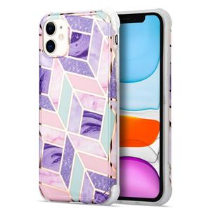 huismerk Voor iPhone 13 Pro Max Electroplating Matching Marble IMD Four-Corner TPU Shockproof Case (Purple)