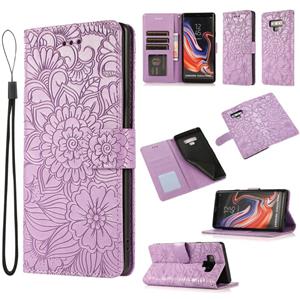 huismerk Voor Samsung Galaxy Note9 Huid Feel In reliëf Sunflower Horizontale Flip Leren Case Met Houder & Card Slots & Wallet & Lanyard (Purple)