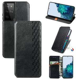 huismerk Voor Samsung Galaxy S30 Ultra Cubic Grid Geperst horizontal flip magnetische PU lederen case met Holder & Card Slots & Wallet(Zwart)