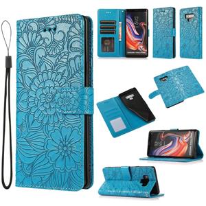 huismerk Voor Samsung Galaxy Note9 Huid Feel In reliëf Zonnebloem Horizontale Flip Leren Case Met Houder & Card Slots & Wallet & Lanyard (Blauw)