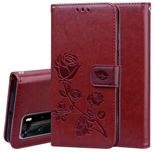 Huismerk For Huawei P40 Pro Rose Embossed Horizontal Flip PU Leather Case with Holder & Card Slots & Wallet(Brown)