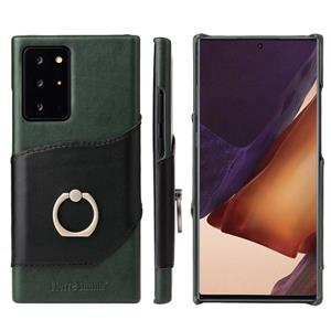 fierreshann Voor Samsung Galaxy Note 20 Ultra Fierre Shann Oil Wax Textuur Genuine Leather Back Cover Case met 360 graden rotatiehouder & kaartslot (Zwart+Groen)