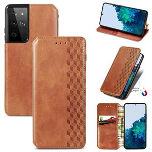 huismerk Voor Samsung Galaxy S30 Ultra Cubic Grid Geperst horizontal flip magnetische PU lederen case met Holder & Card Slots & Wallet(Brown)