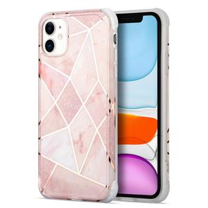 huismerk Voor iPhone 13 Pro Electlating Matching Marble Imd Four-Corner TPU Shockproof Case (Pink)