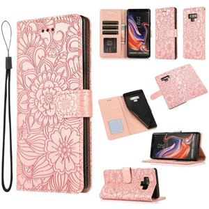 huismerk Voor Samsung Galaxy Note9 Skin Feel In reliëf Sunflower Horizontale Flip Leren Case met Houder & Card Slots & Wallet & Lanyard (Rose Gold)