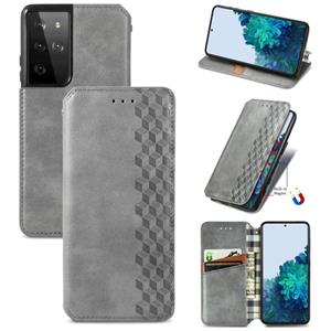 huismerk Voor Samsung Galaxy S30 Ultra Cubic Grid Geperst horizontal flip magnetische PU lederen case met Holder & Card Slots & Wallet(Grijs)