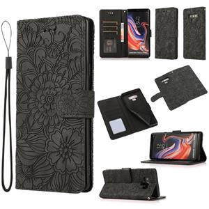 huismerk Voor Samsung Galaxy Note9 Huid Feel In reliëf Zonnebloem Horizontale Flip Leren Case met Houder & Card Slots & Wallet & Lanyard (Black)