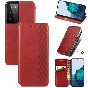 huismerk Voor Samsung Galaxy S30 Ultra Cubic Grid Geperst horizontal flip magnetische PU lederen case met Holder & Card Slots & Wallet(Red)