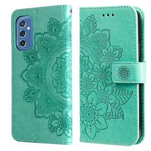 huismerk Voor Samsung Galaxy M52 5G 7-Petal Bloemen In reliëf gemaakte Flip Leren Telefoonhoesje Met Houder & Card Slots