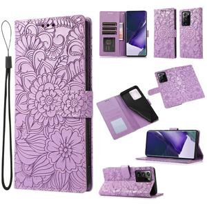 huismerk Voor Samsung Galaxy Note20 Ultrahuid Voel je in reliëf gemaakte zonnebloem Horizontale Flip Lederen Case met Houder & Card Slots & Wallet & Lanyard (