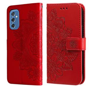 huismerk Voor Samsung Galaxy M52 5G 7-Petal Bloemen In reliëf gemaakte Flip Leren Telefoonhoes met Houder & Card Slots