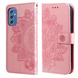 huismerk Voor Samsung Galaxy M52 5G 7-Petal Bloemen In reliëf gemaakte Flip Leren Telefoonhoesje Met Houder & Card Slots (Rose Gold)