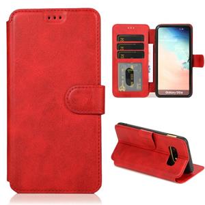 huismerk Voor Samsung Galaxy S10e Kalf texture magnetische gesp horizontale flip lederen case met houder & kaartslots & portemonnee & fotoframe(rood)