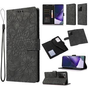 huismerk Voor Samsung Galaxy Note20 Ultrahuid Voel je in reliëf gemaakte zonnebloem Horizontale Flip Leren Case met Houder & Card Slots & Portemonnee & Lanyar