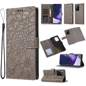 huismerk Voor Samsung Galaxy Note20 Ultra Skin For Feel reliëf Sunflower Horizontal Flip Lederen Case met Houder & Card Slots & Wallet & Lanyard