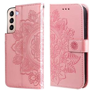 huismerk Voor Samsung Galaxy S22 5G 7-Petal Bloemen In reliëf gemaakte Flip Leren Telefoonhoesje Met Houder & Card Slots (Rose Gold)