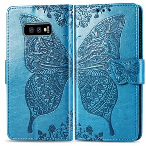 huismerk Butterfly Love bloemen reliëf horizontale Flip lederen case voor Galaxy S10e met houder & kaartsleuven & portemonnee & Lanyard (blauw)