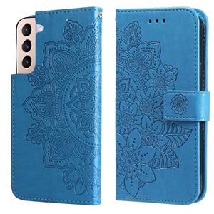 huismerk Voor Samsung Galaxy S22 + 5G 7-Petal Bloemen In reliëf gemaakte Flip Leren Telefoonhoesje Met Houder & Card Slots