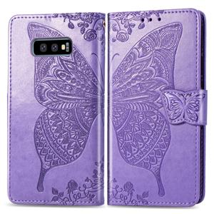 huismerk Butterfly Love bloemen reliëf horizontale Flip lederen case voor Galaxy S10e met houder & kaartsleuven & portemonnee & Lanyard (licht paars)