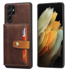 huismerk Voor Samsung Galaxy S22 Ultra 5G Calfskin Color Matching TPU + PU Telefoonhoes (Brown)